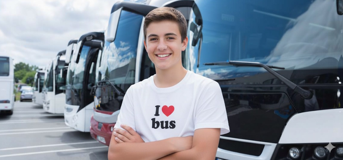 Adolescent devant un bus