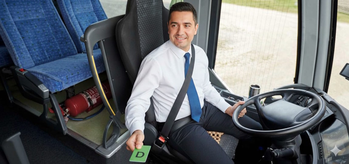 Chauffeur qui tend une carte verte avec un D dessus