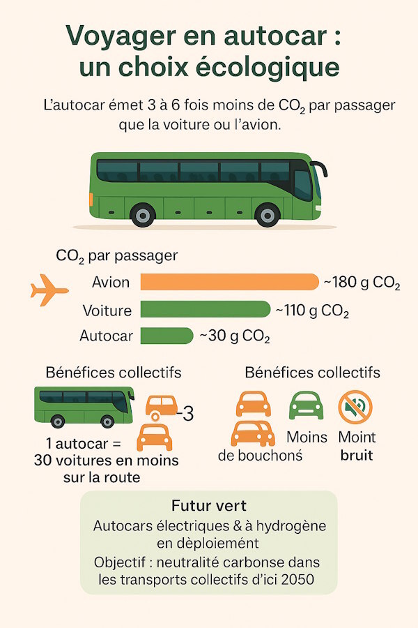 Infographie transport en autcar et écologie